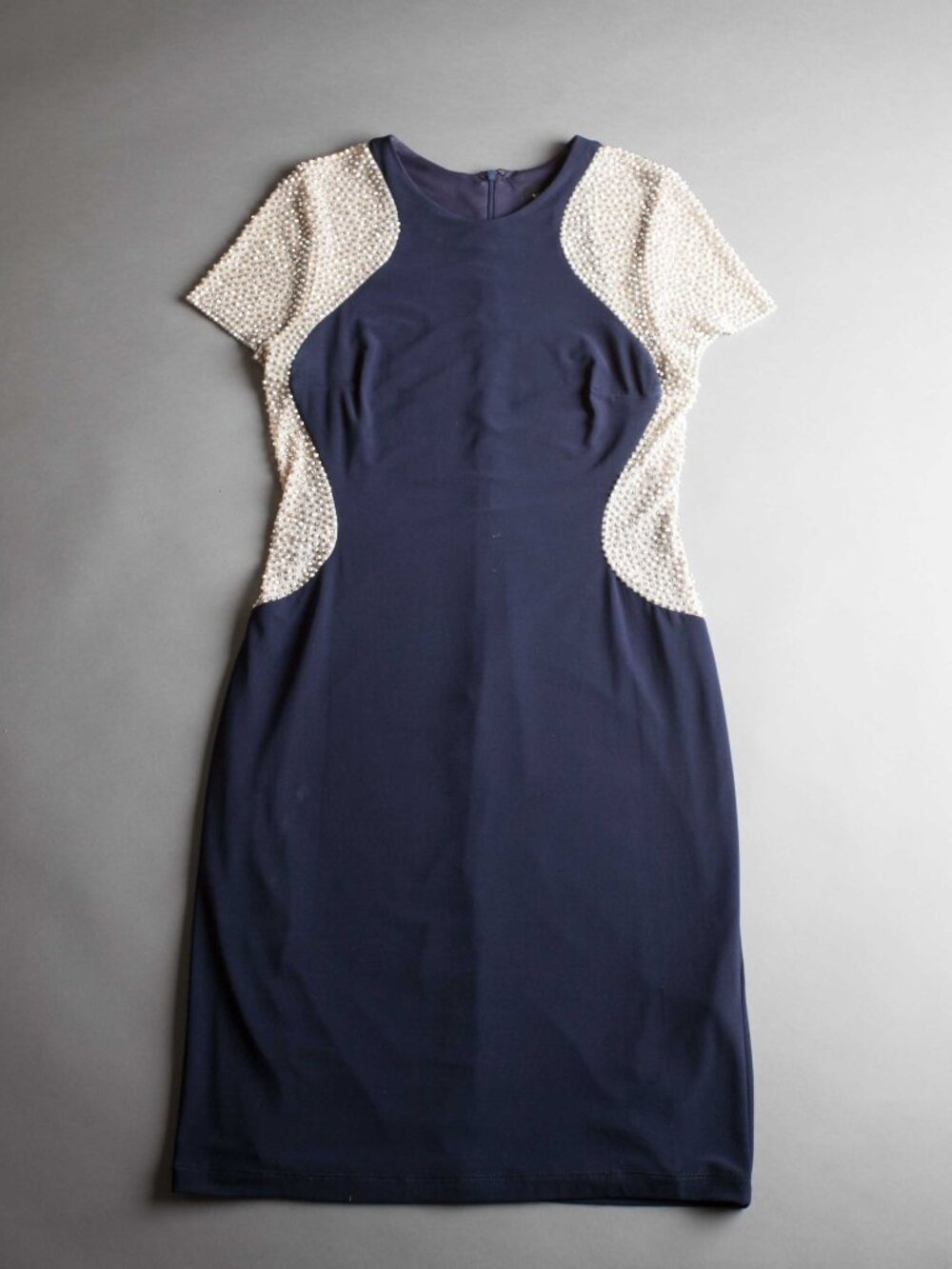 Xscape Beaded Side Illusion Dress in Navy Size 12